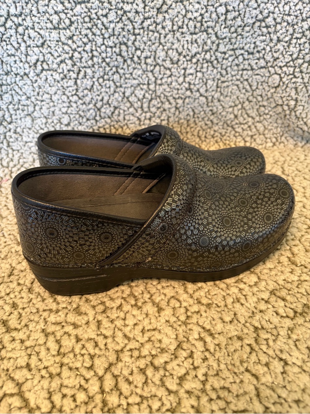 Dansko Black Textured Pattern Leather Clogs